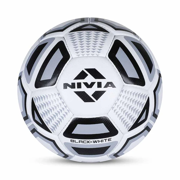 2B0A9439 NIVIA Black & White Football – classic stitched football designed for durability and performance during training or recreational play.