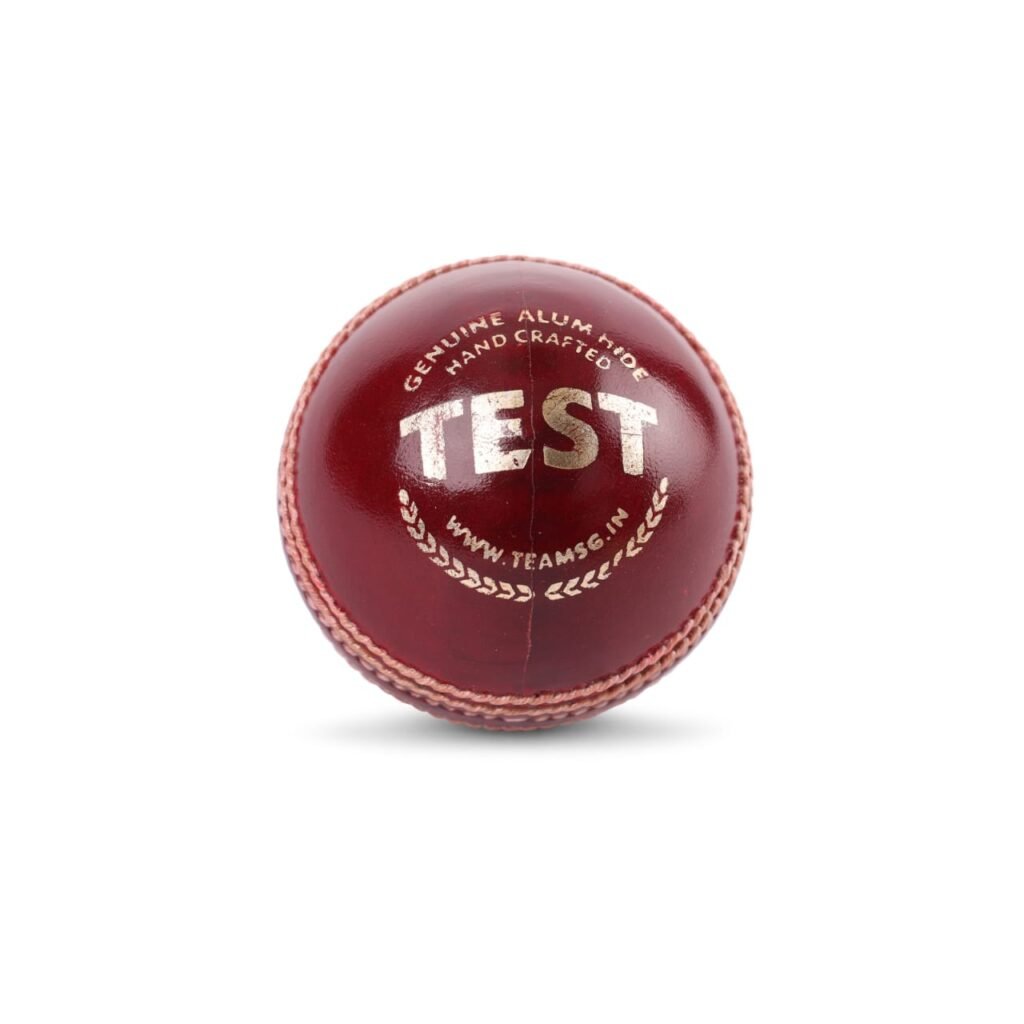 SG Test™ Cricket Leather Ball – Hand-stitched, high-quality leather ball designed for professional matches with great swing, bounce, and durability.
