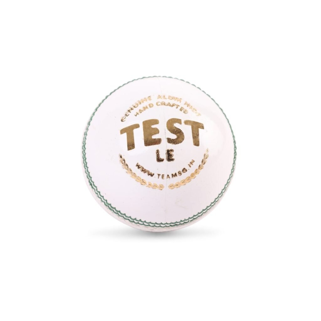 5 SG Test LE White Cricket Leather Ball – Premium, hand-stitched leather for superior swing, bounce & durability. Perfect for pro matches. Free delivery!
