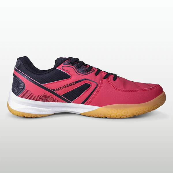 BattledoreRed2 Nivia BattleDore Badminton Shoes with high-traction sole, cushioned midsole, and non-marking outsole for superior court performance.