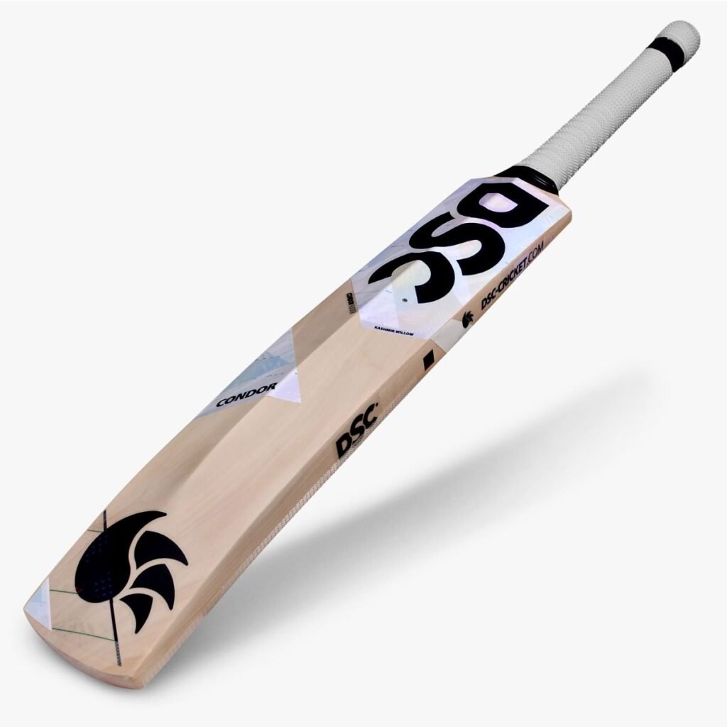 DSC Condor Blitzer Kashmir Willow Bat showcasing massive edges, pronounced bow, and cushioned grip for optimal performance.