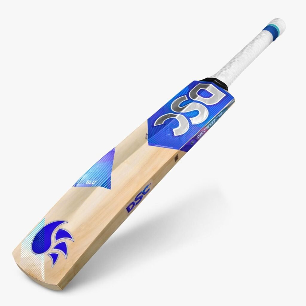 DSC Blu 88 Kashmir Willow Bat with broad blade, bold spine, and cushioned handle—perfect for dominating strokes and top performance.