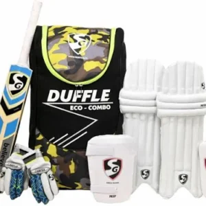 SG Kashmir Willow Economy Kit – complete beginner cricket kit with bat, gloves, pads, and bag, ideal for training and school tournaments.